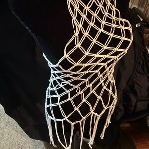 Hand Crafted Cream Net Swim Coverup